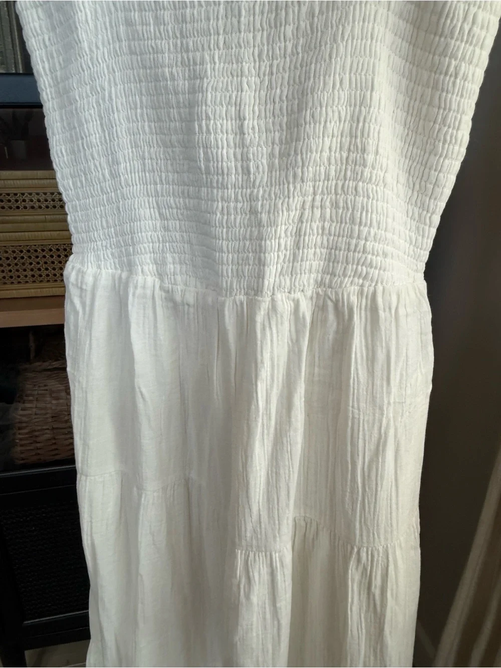 NEW Quince Organic Cotton Gauze Smocked Sleeveless Maxi Dress White Small Summer - Picture 3 of 8